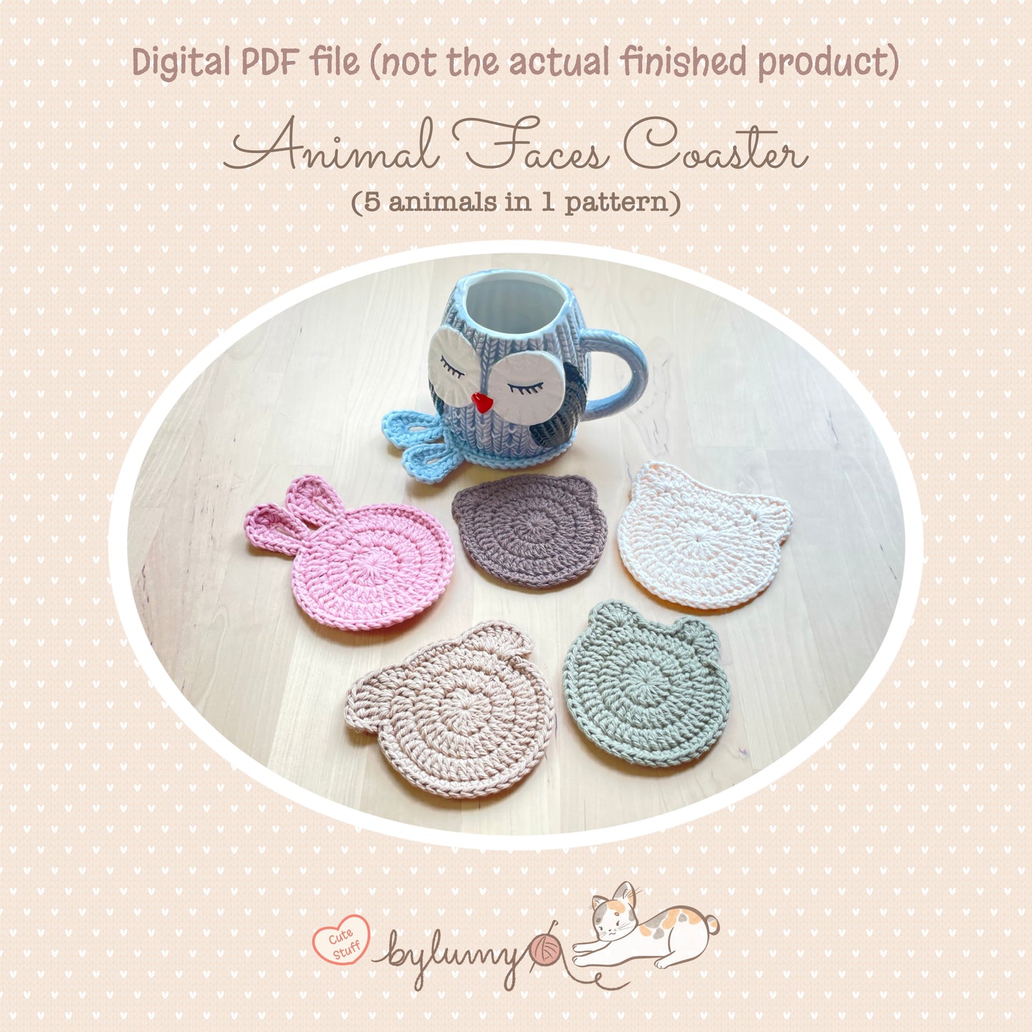 Animal Faces Coaster DIGITAL CROCHET PATTERN