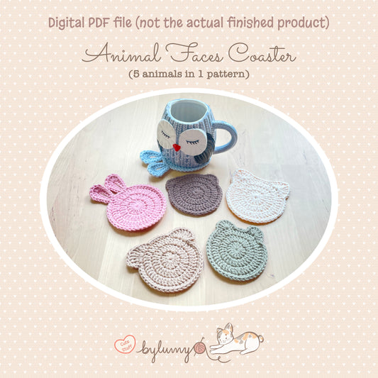 Animal Faces Coaster DIGITAL CROCHET PATTERN