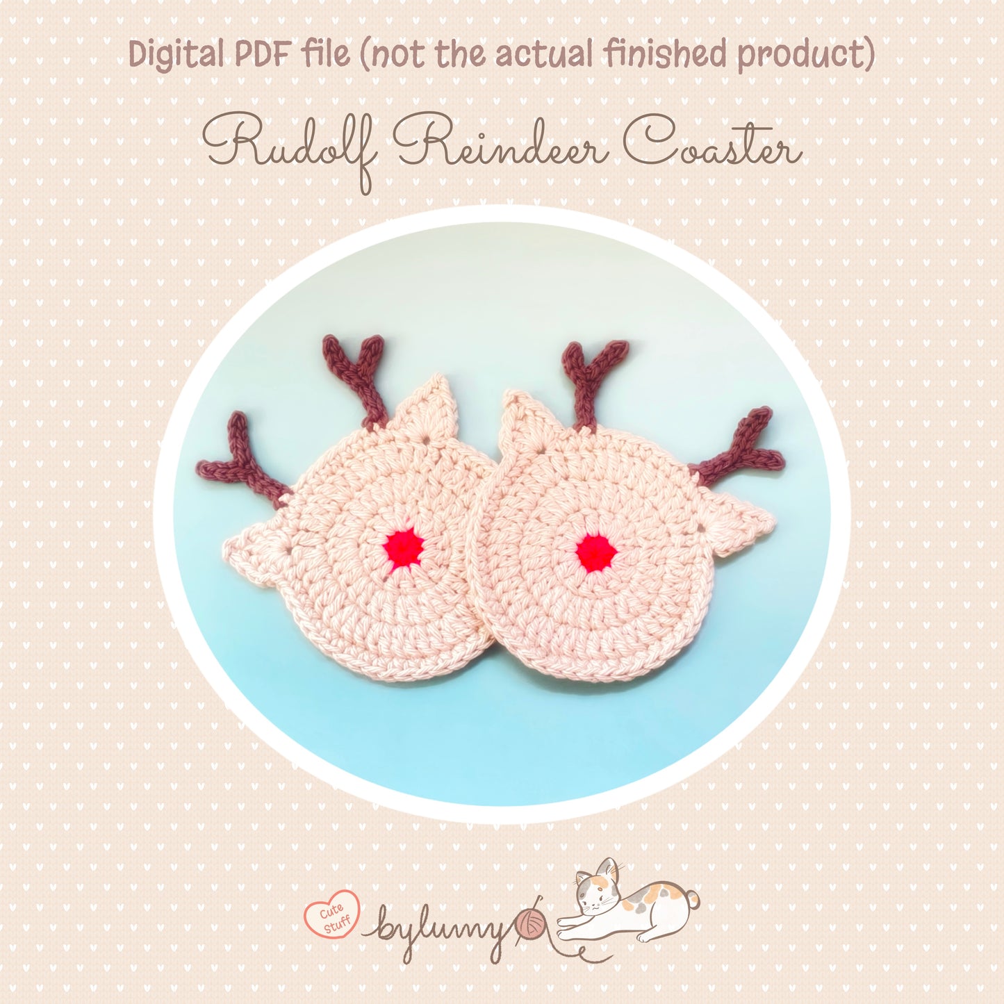 Rudolf Reindeer Coaster DIGITAL CROCHET PATTERN