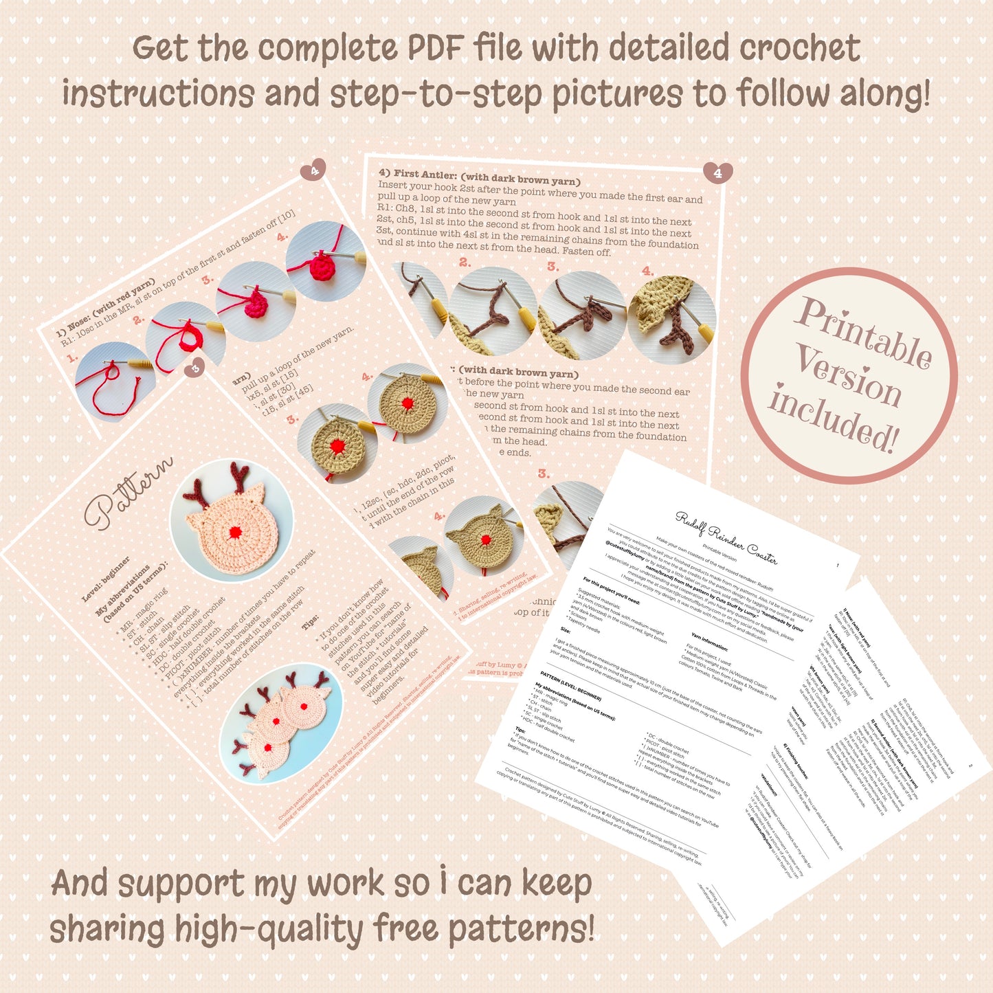 Rudolf Reindeer Coaster DIGITAL CROCHET PATTERN